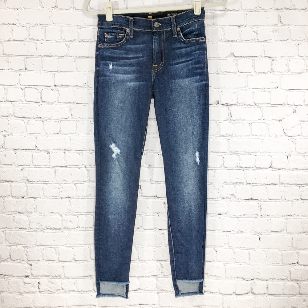 7FAM Distressed Ankle Skinny with Step Hem Jeans
